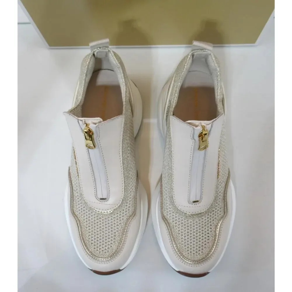 Michael Kors Zuma Slip On Trainer Sporty Wedge Sneakers Leather Pale Gold